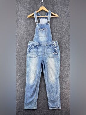 Express Jeans Crop Overalls Bib Women’s 8 Distressed Farmcore Utility Beachy